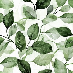 Wall Mural - Watercolor Leaves Pattern for Nature-Inspired Designs Generative AI
