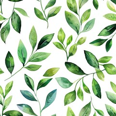 Wall Mural - Watercolor Leaves Pattern for Invitation Design Generative AI