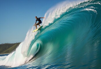 Surfer riding huge surf wave, wall paper