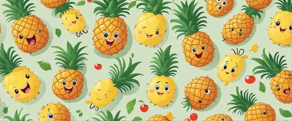 Sticker - funny adorable pineapples with faces