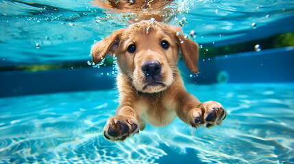 dog Swimming Underwater in a swimming pool