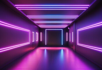 Wall Mural - Abstract neon synthwave room