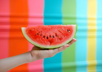 Poster - AI generated illustration of a slice of watermelon against a vibrant background