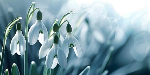 Wall Mural - Snowdrop flowers in sunlight created using technology closeup background image. Concept Technology, Snowdrop Flowers, Spring, Close-Up, Background