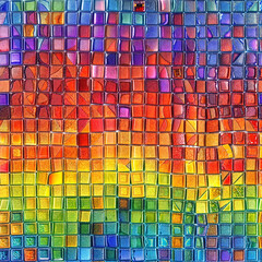 A vibrant and colorful mosaic of multicolored tiles arranged in a diagonal grid pattern.