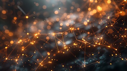 A visually captivating abstract digital network background featuring orange glowing nodes and connecting lines, representing technology and data.