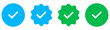© Waqar - Verified badge icon tick symbol vector approved check mark icon. Blue green checkmark icons - Certificate badge Quality certify icon