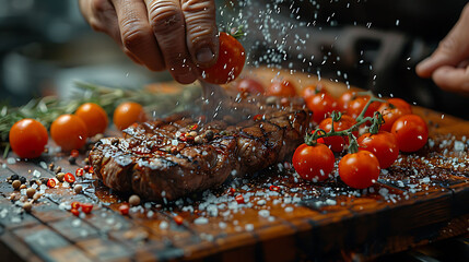 Wall Mural - grilled steak with vegetables