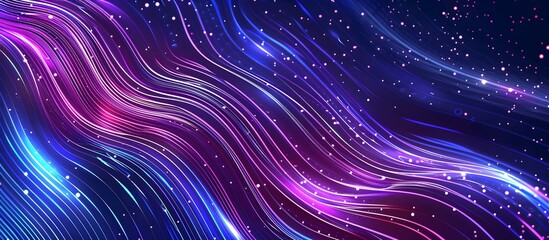 Poster - Abstract futuristic background with neon glowing lines and dots on dark blue, purple and turquoise colors
