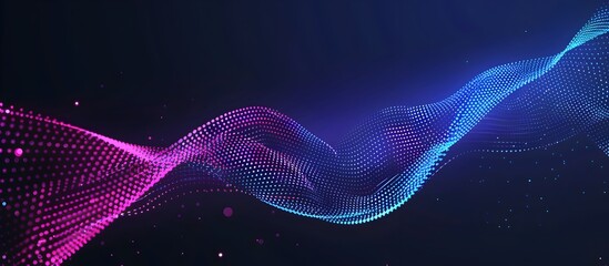 Poster - Vector background with two blue and purple lines made of dots on a dark background, with a wave or gradient effect
