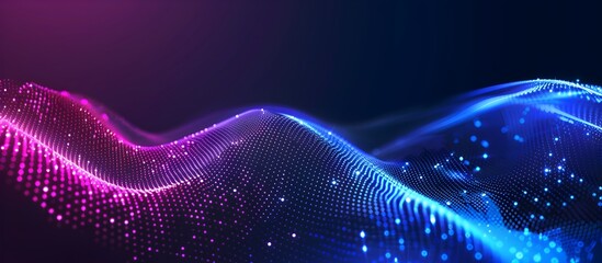 Poster - Vector background with two blue and purple lines made of dots on a dark background, with a wave or gradient effect
