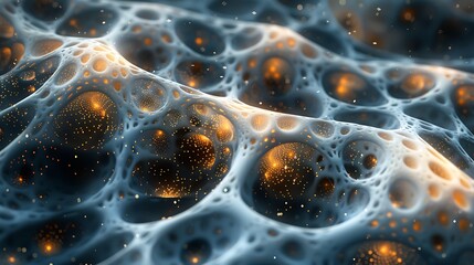 Wall Mural - Abstract image of network-like structure with glowing orange nodes, representing a complex digital or biological system, ideal for tech themes.
