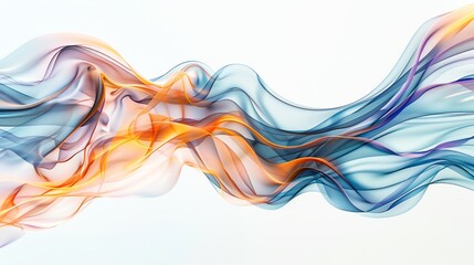 Poster - Colorful abstract wave-like pattern with blue and orange hues on a white background, evoking motion and fluidity in a dynamic visual composition.