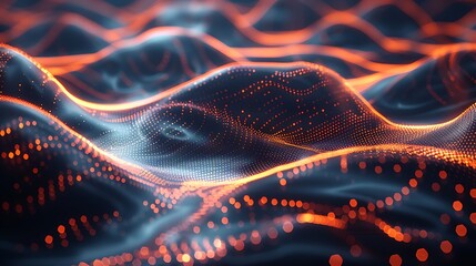 Wall Mural - Captivating abstract 3D rendering of glowing waves and particles, showcasing futuristic digital technology and data visualization concepts 3D Illustration.