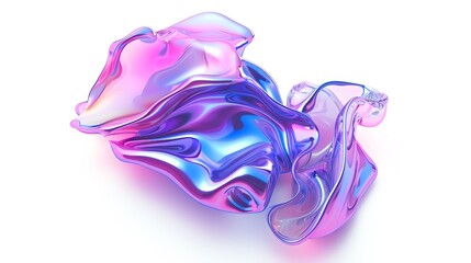 Poster - Abstract fluid sculpture with pink and purple hues, creating an ethereal and modern artistic expression on a white background.