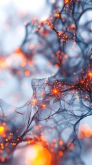 Wall Mural - Closeup of interconnected neural networks with glowing synapses, representing the complexity of the human brain and technological AI advancements.