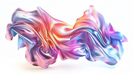 Poster - A vibrant, flowing abstract silk fabric in shades of pink, blue, and purple against a white background, showcasing dynamic motion and texture.