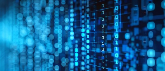 Poster - A computer screen displaying blue digital binary data in a sleek and organized manner, symbolizing modern technology and information systems