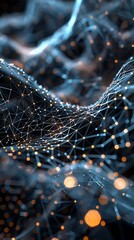 Poster - Futuristic network connections in digital space with glowing nodes and lines, showcasing advanced technology and complex data visualization. 3D Illustration.