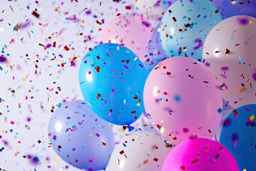Poster - a bunch of balloons with confetti falling from them, a bunch of balloons with confetti falling from them, lively birthday scene with balloons and joyful confetti