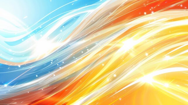 Abstract background with bright yellow, orange, and blue lines and glowing stars