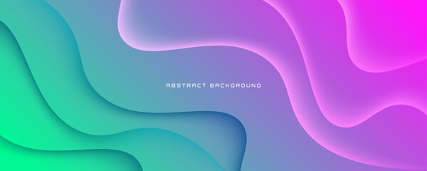 Poster - 3D colorful abstract background overlap layer on bright space with waves effect decoration. Minimalist modern graphic design element cutout style concept for web banner, flyer, card, or brochure cover