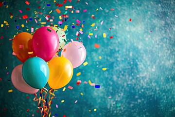 Poster - a bunch of balloons flying in the air, a bunch of balloons flying in the air, Cheerful celebration with confetti bursts and colorful balloons