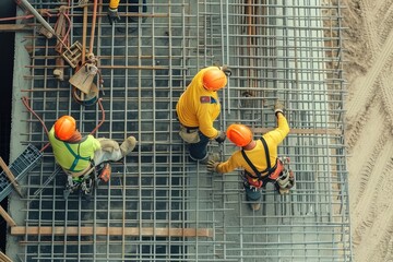 Poster - a group of construction workers working on a building, a group of construction workers working on a building, Construction workers building a skyscraper