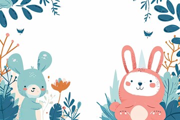 Poster - a colorful pattern with cute animals and birds, a pattern of colorful animals and birds, Cute vector background featuring adorable creatures in a joyful composition