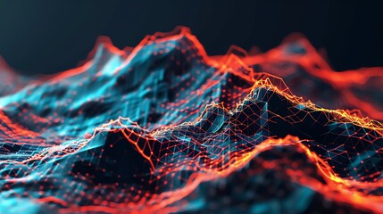 Fototapete - Abstract digital landscape, vibrant neon light grid representing data or technology, perfect for modern tech or innovation themes.