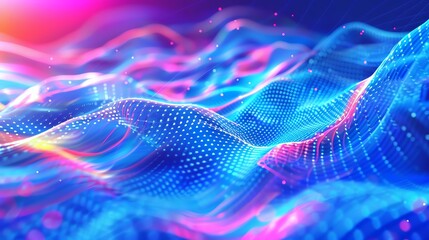 Poster - Abstract digital wave. Futuristic vibrant neon colors and dots create a mesmerizing technological background. Perfect for tech-related themes.