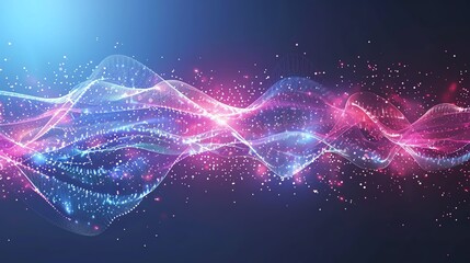Poster - Abstract digital wave with glowing particles and vibrant colors, representing futuristic technology and data visualization in a dynamic form.