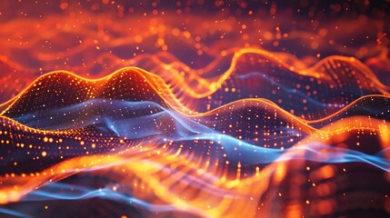 Poster - Abstract digital waves in vibrant red and blue colors, resembling data flow or neural networks, excellent for tech and digital themed projects.