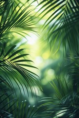 Wall Mural - Abstract green blurred background of palm leaves