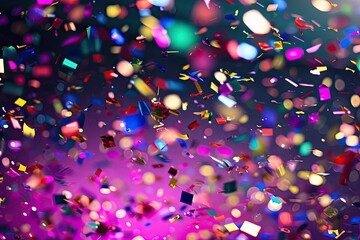 Poster - Colorful floating confetti, a bunch of confetti falling from the sky, Sparkling confetti raining down on a birthday party
