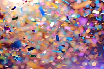 Poster - Colorful floating confetti, a bunch of confetti falling from the sky, Sparkling confetti raining down on a birthday party