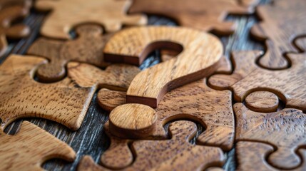 Sticker - A wooden puzzle piece with a question mark in the middle, AI