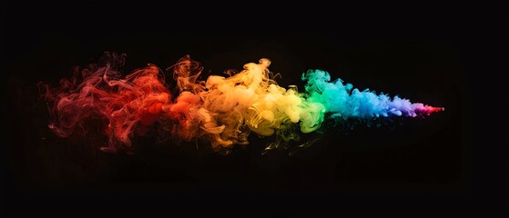 Wall Mural - Cinematic Rainbow smoke, negative space, isolated on black background, advertising photoshoot, pride month LGBTQIA theme