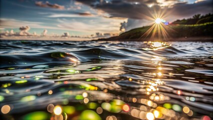 Wall Mural - Abstract blur light on sea and ocean, clear water close up colorful background.