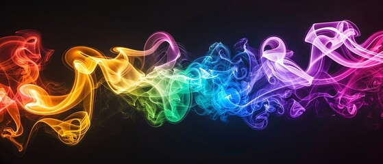 Poster - Energy Waves Rainbow smoke, negative space, isolated on black background, advertising photoshoot, pride month LGBTQIA theme