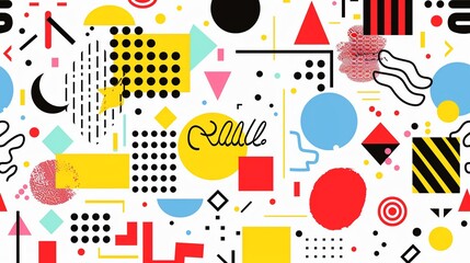 Poster - Colorful abstract geometric pattern with various shapes and elements in a modern design, perfect for backgrounds and decorations.
