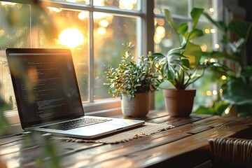 Poster - A closeup of an open laptop on the desk, showing its sleek design and glossy finish.