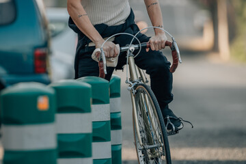 Wall Mural - urban young man riding a bicycle