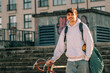 © carballo - young man or student on the street with vintage bicycle at sunset