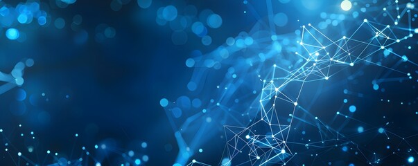 Aufkleber - Abstract blue background with glowing lines and dots forming an interconnected network pattern, symbolizing global connectivity in digital technology or data transfer concept
