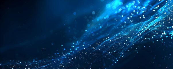 Poster - Abstract blue background with glowing lines and dots forming an interconnected network pattern, symbolizing global connectivity in digital technology or data transfer concept
