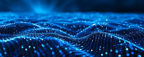Poster - Abstract blue digital technology background with network connections and glowing dots on dark space for web banner, poster or presentation design vector illustration
