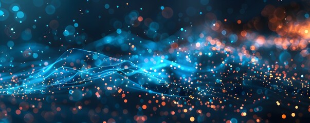 Poster - Abstract blue digital technology background with network connections and glowing dots on dark space for web banner, poster or presentation design vector illustration

