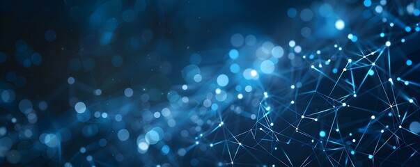Poster - Abstract blue digital technology background with network connections and glowing dots on dark space for web banner, poster or presentation design vector illustration
