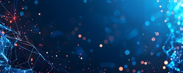 Poster - Abstract blue digital technology background with network connections and glowing dots on dark space for web banner, poster or presentation design vector illustration
